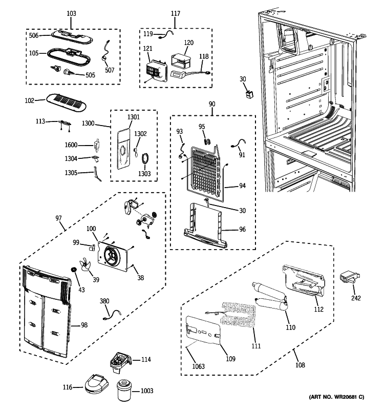 FRESH FOOD SECTION Diagram and Parts List for GFSS6KIXCSS  General Electric Refrigerator