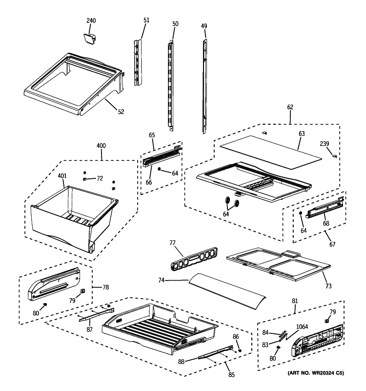 FRESH FOOD SHELVES Diagram and Parts List for GFSS6KIXCSS  General Electric Refrigerator