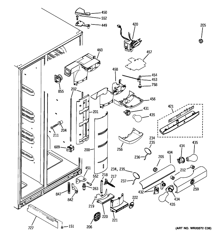 FRESH FOOD SECTION Diagram and Parts List for GSK25LCWJCCC  General Electric Refrigerator