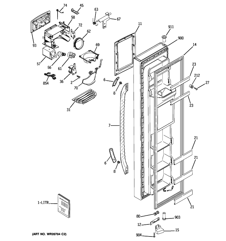 FREEZER DOOR Diagram and Parts List for GSS23QGTMCC  General Electric Refrigerator