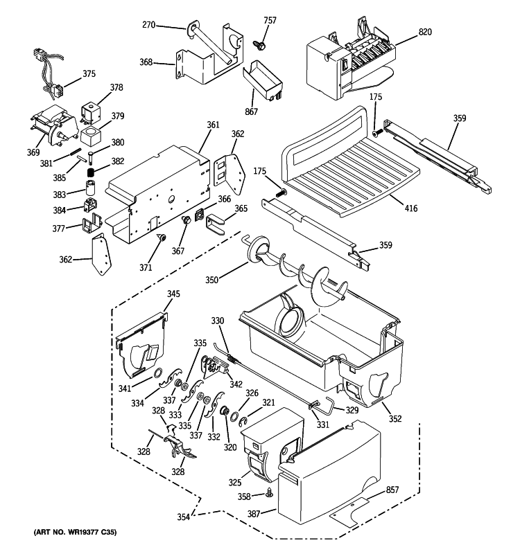 ICE MAKER & DISPENSER Diagram and Parts List for GSS23QGTMCC  General Electric Refrigerator