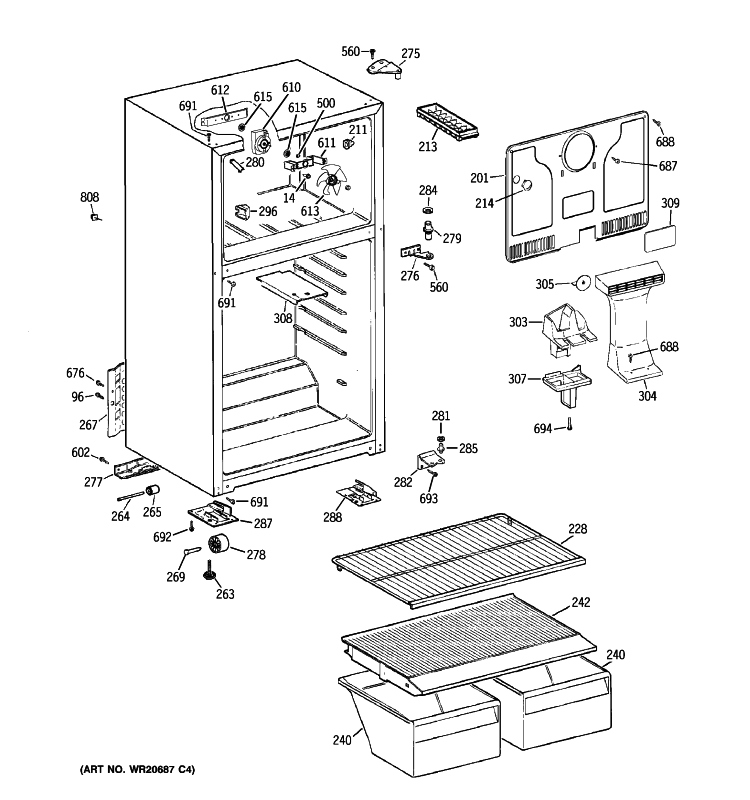 CABINET Diagram and Parts List for GTH17BBZ2RWW  General Electric Refrigerator