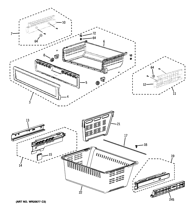FREEZER SHELVES Diagram and Parts List for PFSF6PKXEBB  General Electric Refrigerator
