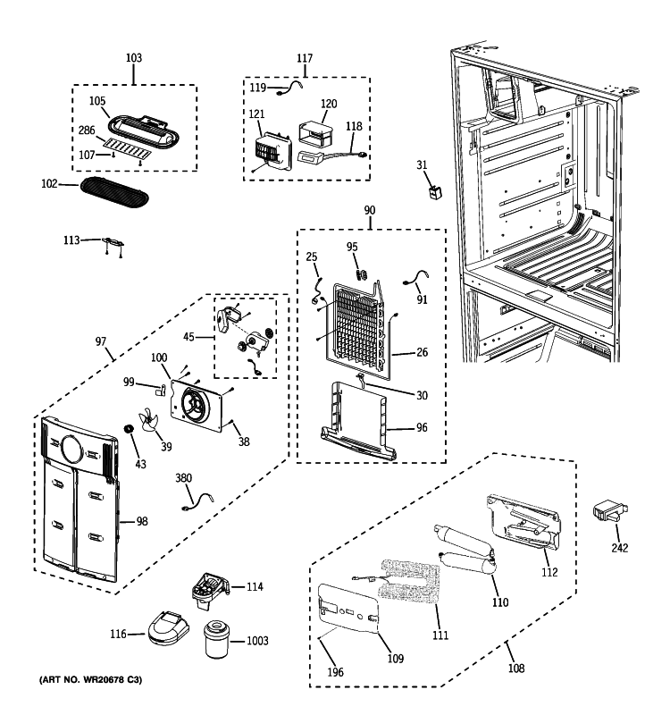 FRESH FOOD SECTION Diagram and Parts List for PFSS6PKXESS  General Electric Refrigerator