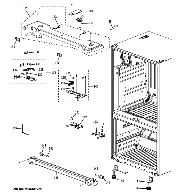 CASE PARTS Diagram and Parts List for PFSS6PKXESS  General Electric Refrigerator