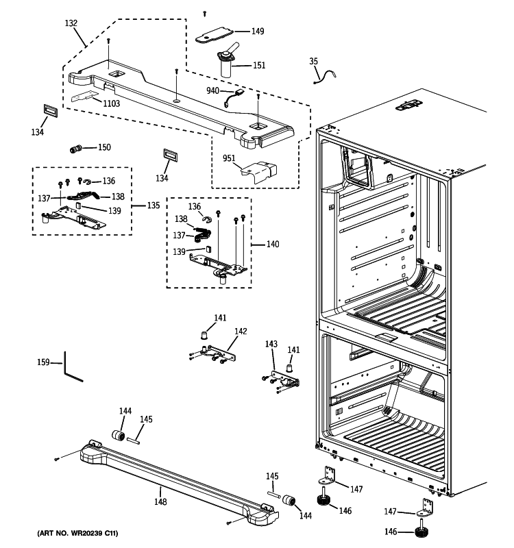 CASE PARTS Diagram and Parts List for PFSS6SMXESS  General Electric Refrigerator