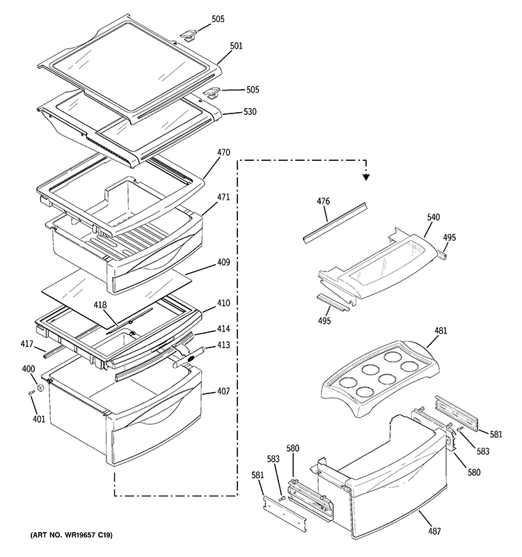 FRESH FOOD SHELVES Diagram and Parts List for PSC25PSTASS  General Electric Refrigerator