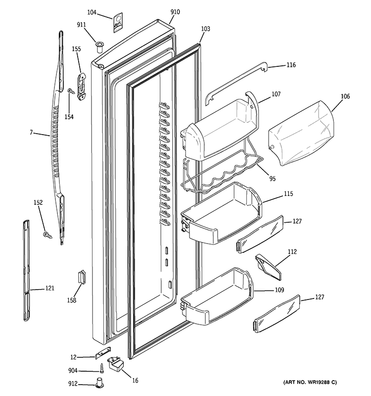 FRESH FOOD DOOR Diagram and Parts List for PSS26MGPBBB  General Electric Refrigerator