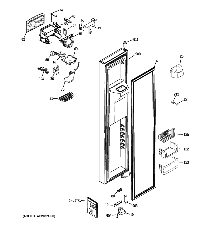 FREEZER DOOR Diagram and Parts List for ZHE25NGWAFNB  General Electric Refrigerator