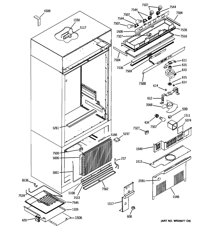 CONTROLS & COMPONENTS Diagram and Parts List for ZICP360NXALH  General Electric Refrigerator