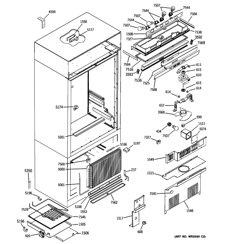 CONTROLS & COMPONENTS Diagram and Parts List for ZICP360NXARH  General Electric Refrigerator