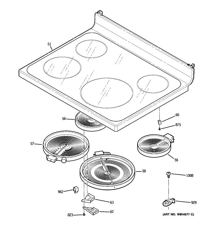 COOKTOP Diagram and Parts List for JB645CP2WW  General Electric Range