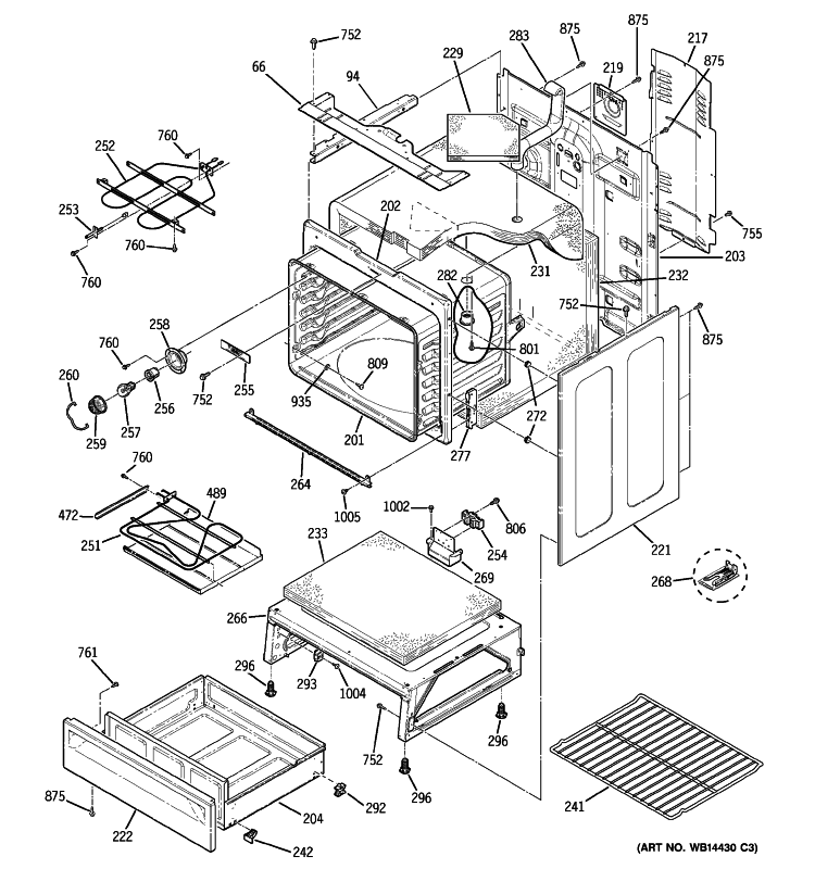 BODY PARTS Diagram and Parts List for JB690DN2BB  General Electric Range