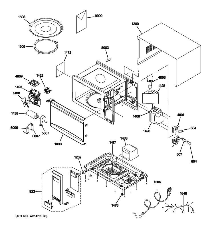 MICROWAVE Diagram and Parts List for JES0738DP1WW  General Electric Microwave