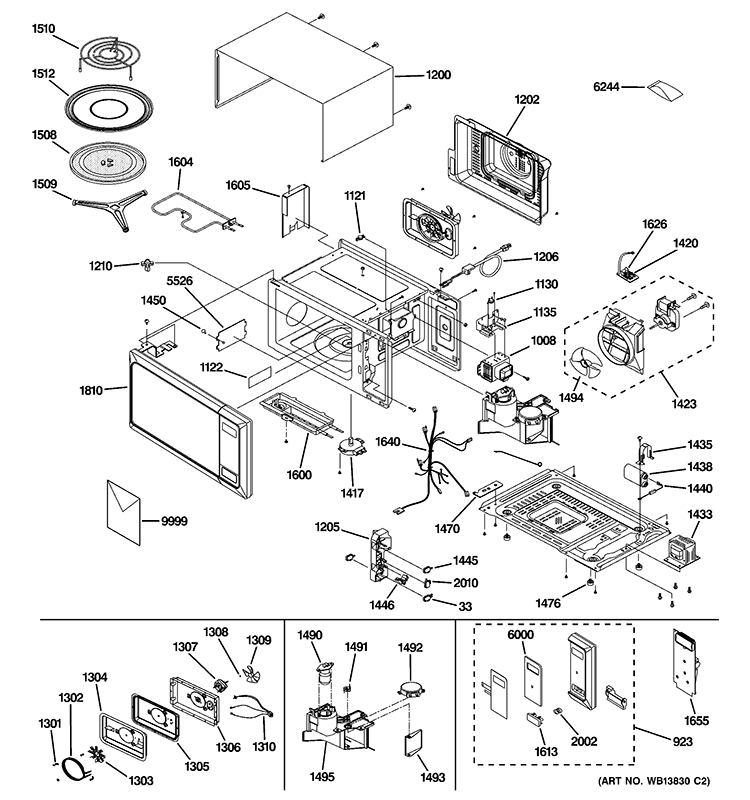MICROWAVE Diagram and Parts List for JES1290ML02  General Electric Microwave