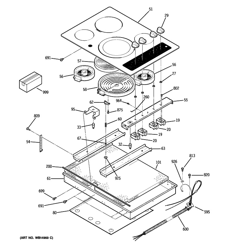 CONTROL PANEL & COOKTOP Diagram and Parts List for JP346BM3BB  General Electric Cooktop