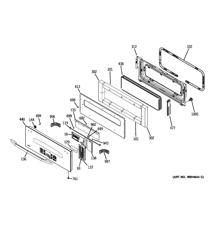 CONTROL PANEL Diagram and Parts List for PT925DN2BB  General Electric Wall Oven