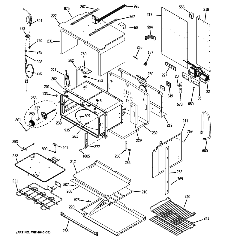 LOWER OVEN Diagram and Parts List for PT925DN2BB  General Electric Wall Oven
