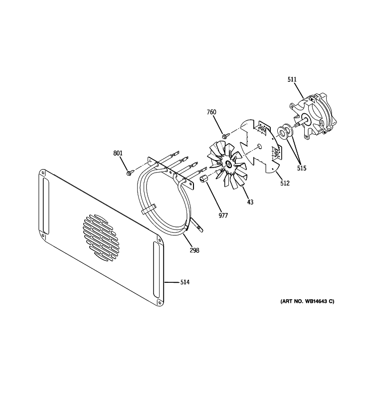 CONVECTION FAN Diagram and Parts List for PT925DN2BB  General Electric Wall Oven
