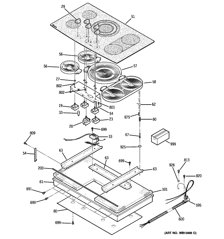 CONTROL PANEL & COOKTOP Diagram and Parts List for ZEU36KSK3SS  General Electric Cooktop