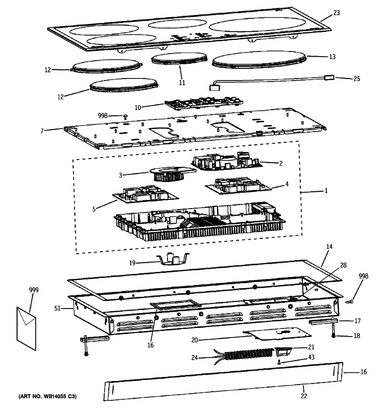 CONTROL PANEL & COOKTOP Diagram and Parts List for ZHU30RSR1SS  General Electric Cooktop