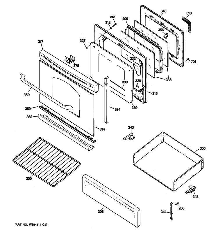 DOOR & DRAWER PARTS Diagram and Parts List for JGB3000ER2BB  General Electric Range