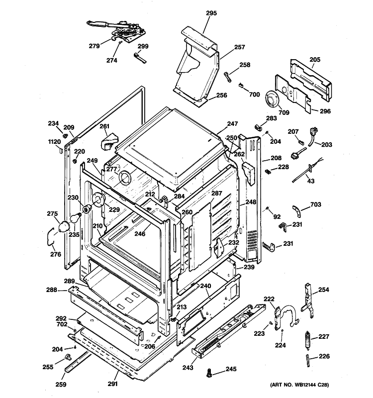 BODY PARTS Diagram and Parts List for JGBP33DEM7CC  General Electric Range