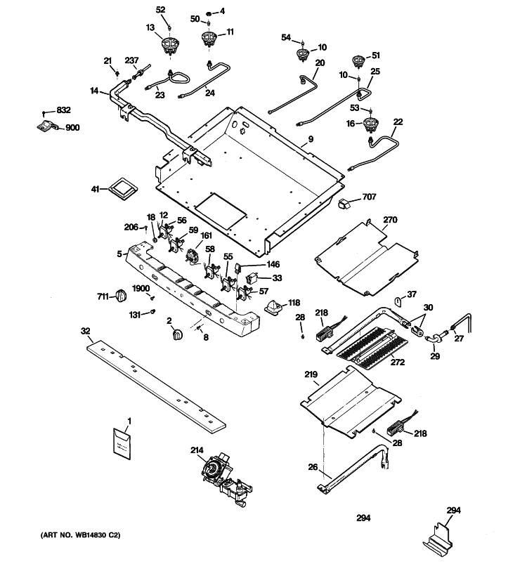 GAS & BURNER PARTS Diagram and Parts List for JGB900SEP1SS  General Electric Range