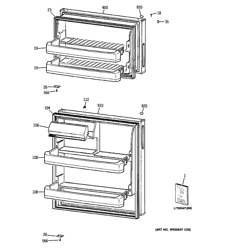 DOORS Diagram and Parts List for HTN16BBX3RWW  Hotpoint Refrigerator