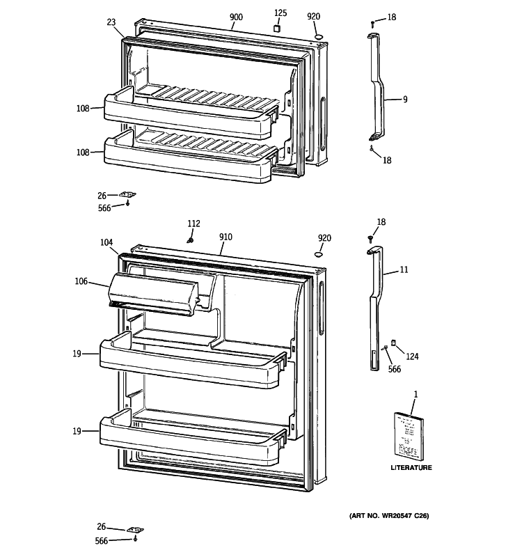 DOORS Diagram and Parts List for HTN17BBZ2LCC  Hotpoint Refrigerator