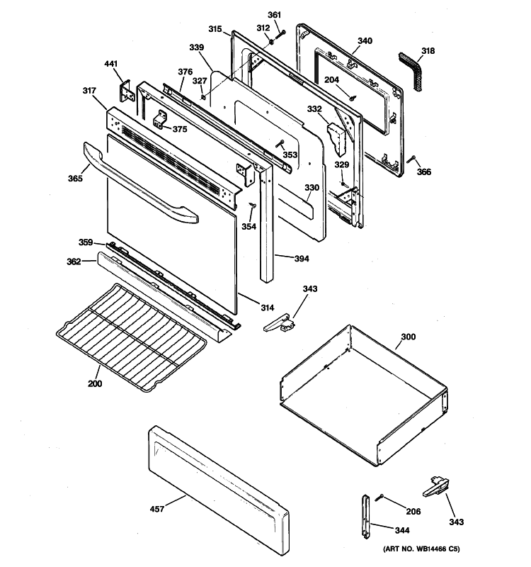 DOOR & DRAWER PARTS Diagram and Parts List for RGB740DEP4WH  Hotpoint Range