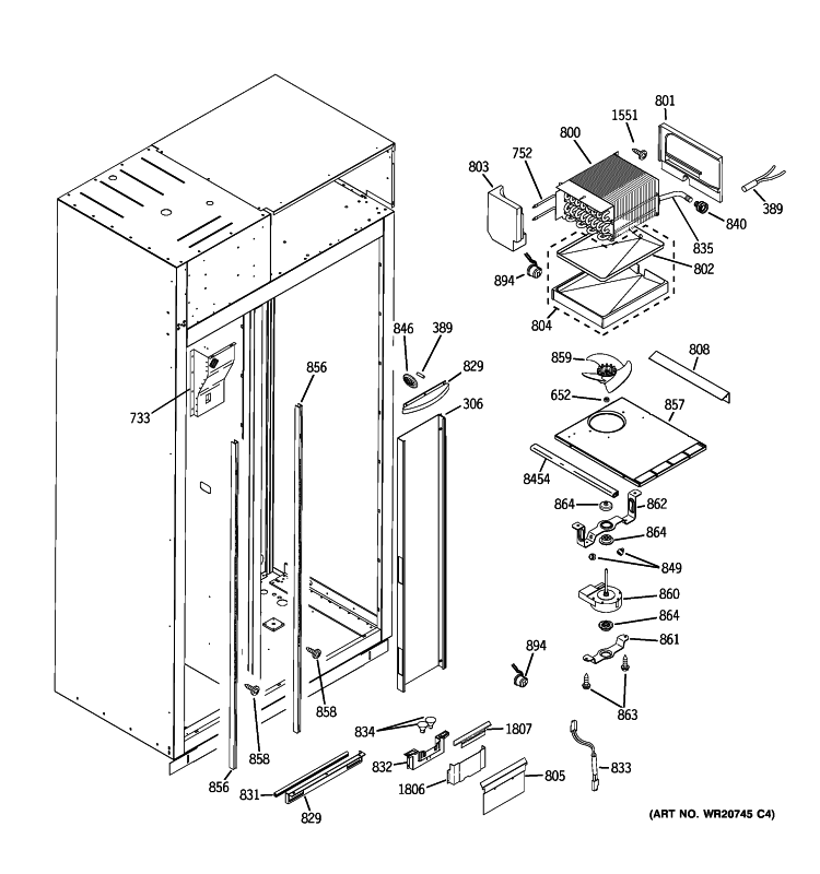 FREEZER SECTION Diagram and Parts List for ZISB360DXA  General Electric Refrigerator