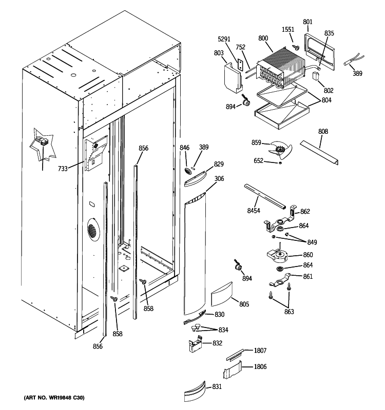 FREEZER SECTION Diagram and Parts List for ZISB360DXB  General Electric Refrigerator