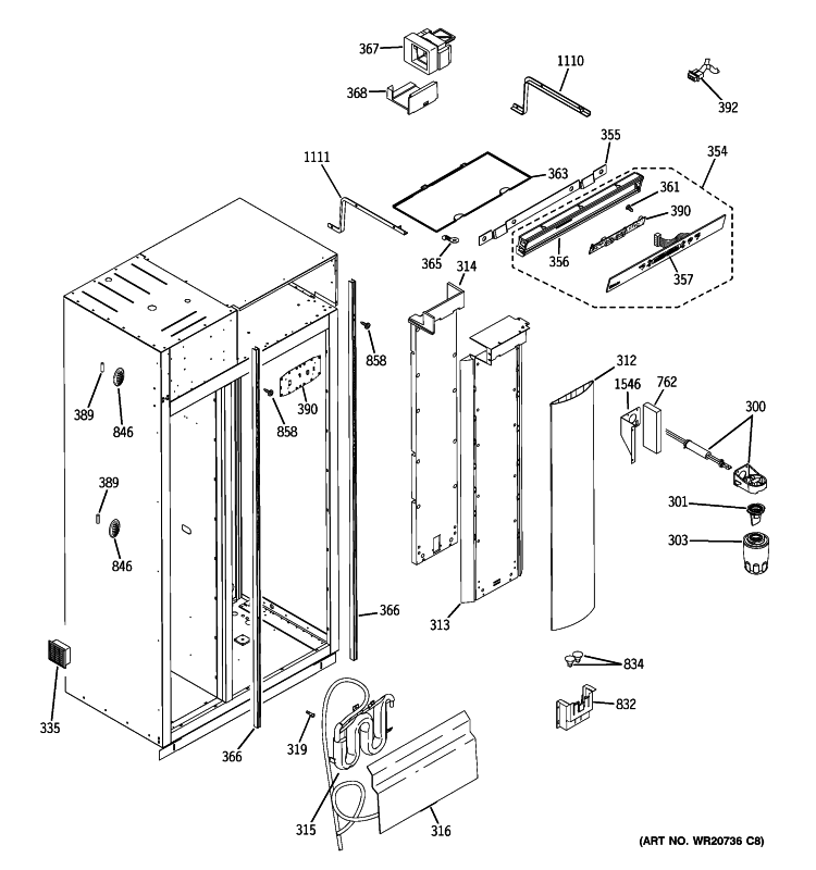 FRESH FOOD SECTION Diagram and Parts List for ZISB360DXB  General Electric Refrigerator