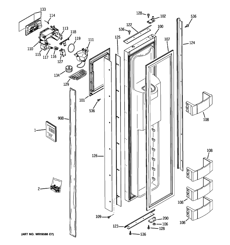 FREEZER DOOR Diagram and Parts List for ZISB480DXB  General Electric Refrigerator