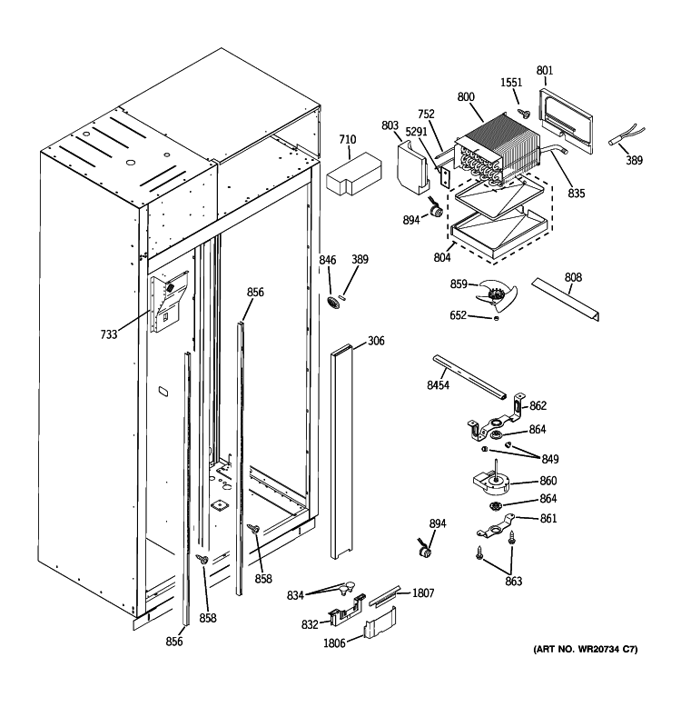 FREEZER SECTION Diagram and Parts List for ZISB480DXB  General Electric Refrigerator