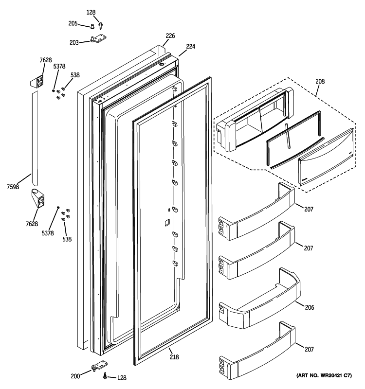 FRESH FOOD DOOR Diagram and Parts List for ZISP420DXBSS  General Electric Refrigerator