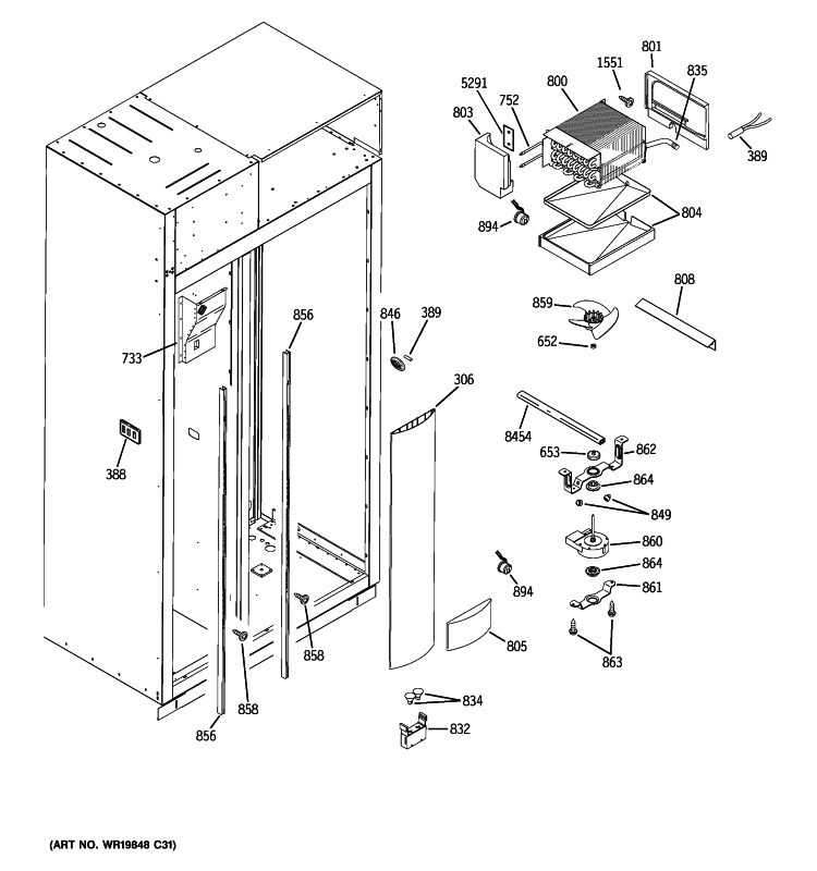 FREEZER SECTION Diagram and Parts List for ZISP420DXBSS  General Electric Refrigerator