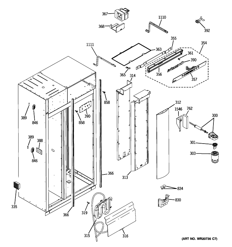 FRESH FOOD SECTION Diagram and Parts List for ZISS360NXBSS  General Electric Refrigerator