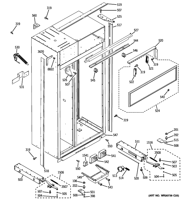 CASE PARTS Diagram and Parts List for ZISS360NXBSS  General Electric Refrigerator