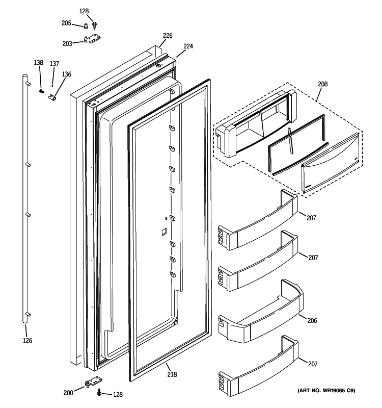 FRESH FOOD DOOR Diagram and Parts List for ZISS480DXBSS  General Electric Refrigerator