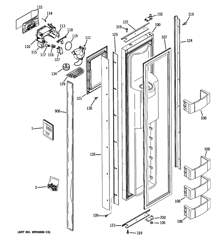 FREEZER DOOR Diagram and Parts List for ZISW420DXB  General Electric Refrigerator