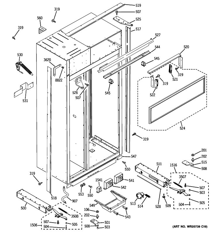 CASE PARTS Diagram and Parts List for ZISW420DXB  General Electric Refrigerator