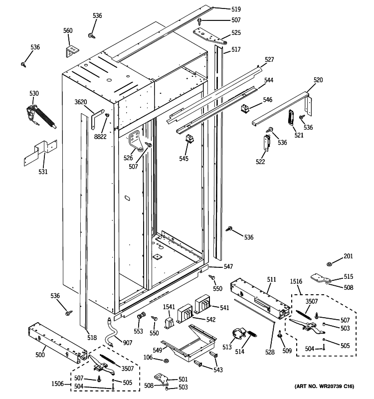 CASE PARTS Diagram and Parts List for ZISW480DXB  General Electric Refrigerator