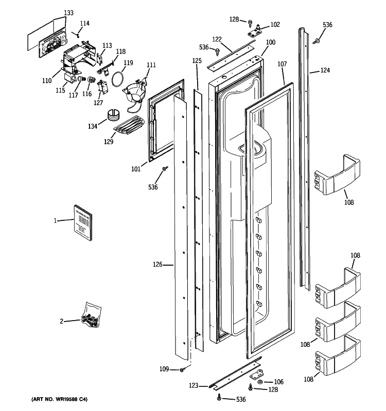 FREEZER DOOR Diagram and Parts List for ZSEB420DYB  General Electric Refrigerator