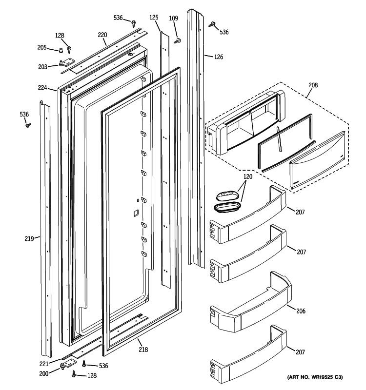 FRESH FOOD DOOR Diagram and Parts List for ZSEB420DYB  General Electric Refrigerator