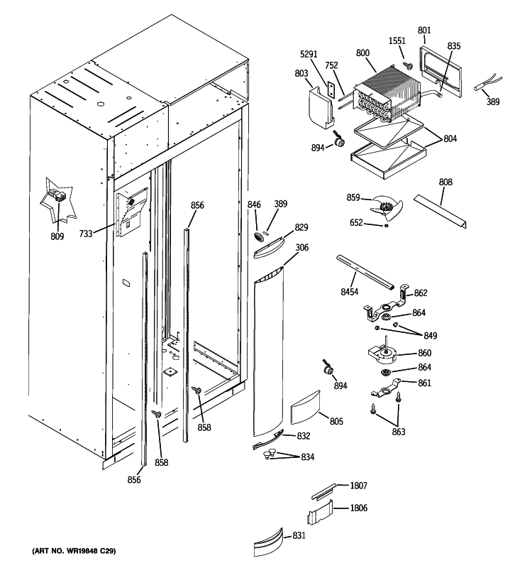 FREEZER SECTION Diagram and Parts List for ZSEB420DYB  General Electric Refrigerator