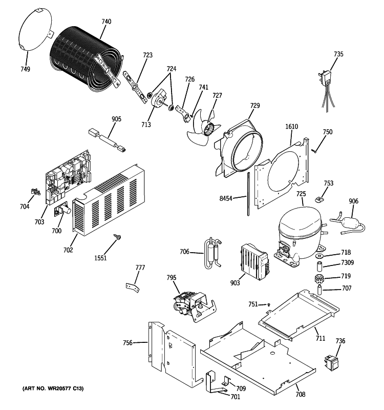 SEALED SYSTEM & MOTHER BOARD Diagram and Parts List for ZSEB480DYB  General Electric Refrigerator