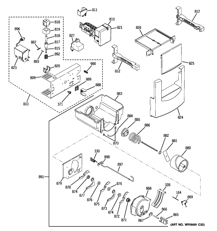 ICE MAKER & DISPENSER Diagram and Parts List for ZSEB480DYB  General Electric Refrigerator