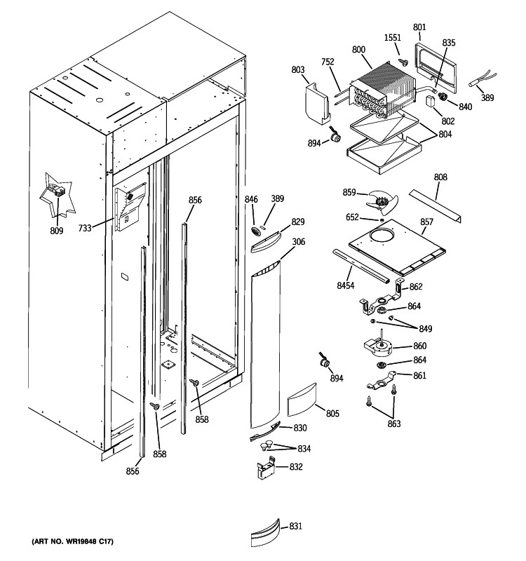 FREEZER SECTION Diagram and Parts List for ZSEB480NYB  General Electric Refrigerator